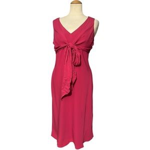 Ann Taylor Loft Silk Front Knot Knee Length Magenta Pink Dress Size 8